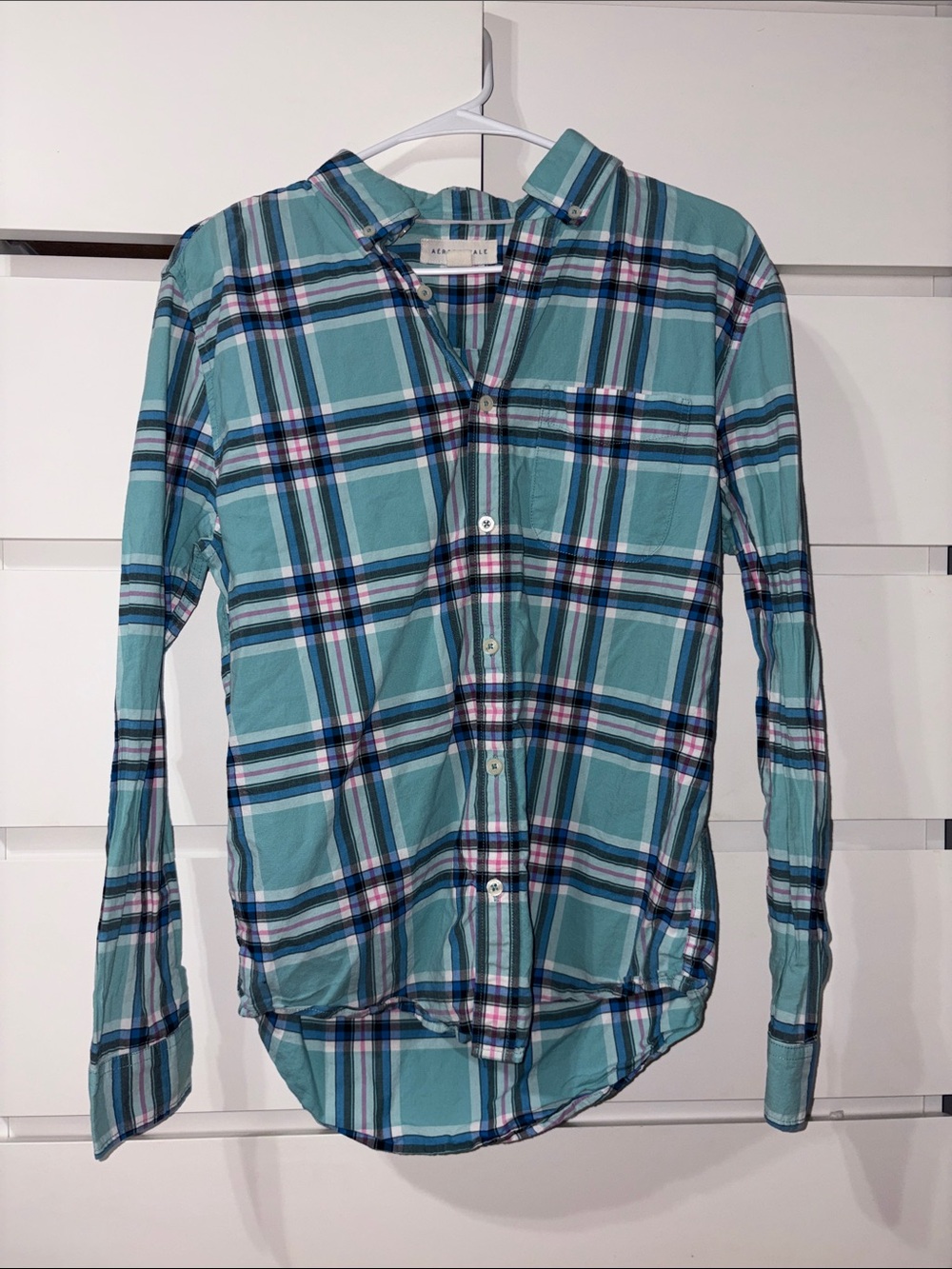 Aeropostale Teal Plaid Long-Sleeve Button-Down Shirt